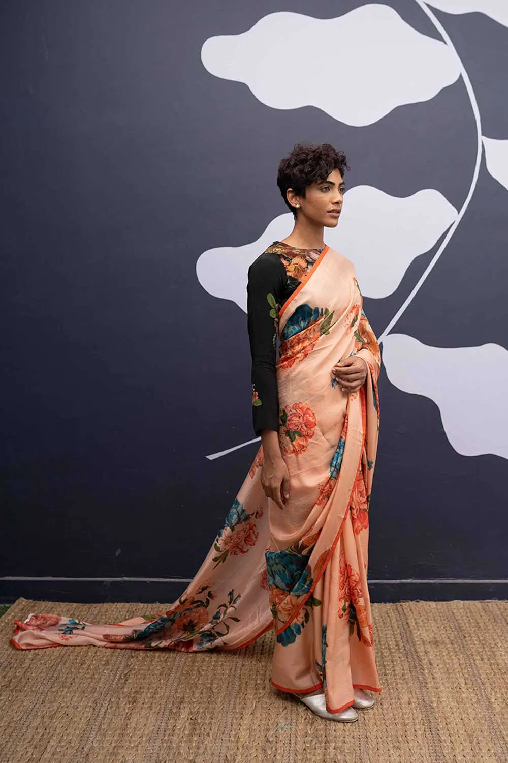 YAM   I  Rambla CORFU PEACH SAREE 1  (SAREE)  [BLOUSE STITCHED/ UNSTITCHED NOT INCLUDED] PURE HABUTAI SILK PEACH YAMSR23