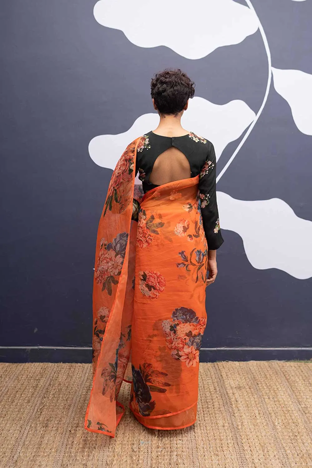 YAM   I   Ribera CORFU ORANGE SAREE 1  (SAREE)  [BLOUSE STITCHED/ UNSTITCHED NOT INCLUDED] SILK ORGANZA ORANGE YAMSR24