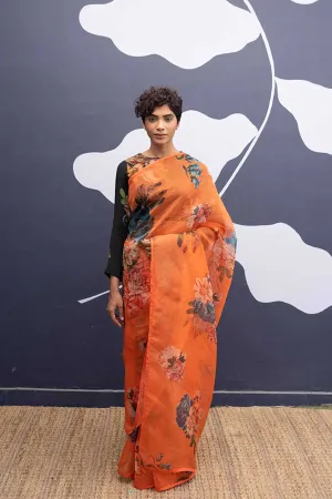 YAM   I   Ribera CORFU ORANGE SAREE 1  (SAREE)  [BLOUSE STITCHED/ UNSTITCHED NOT INCLUDED] SILK ORGANZA ORANGE YAMSR24