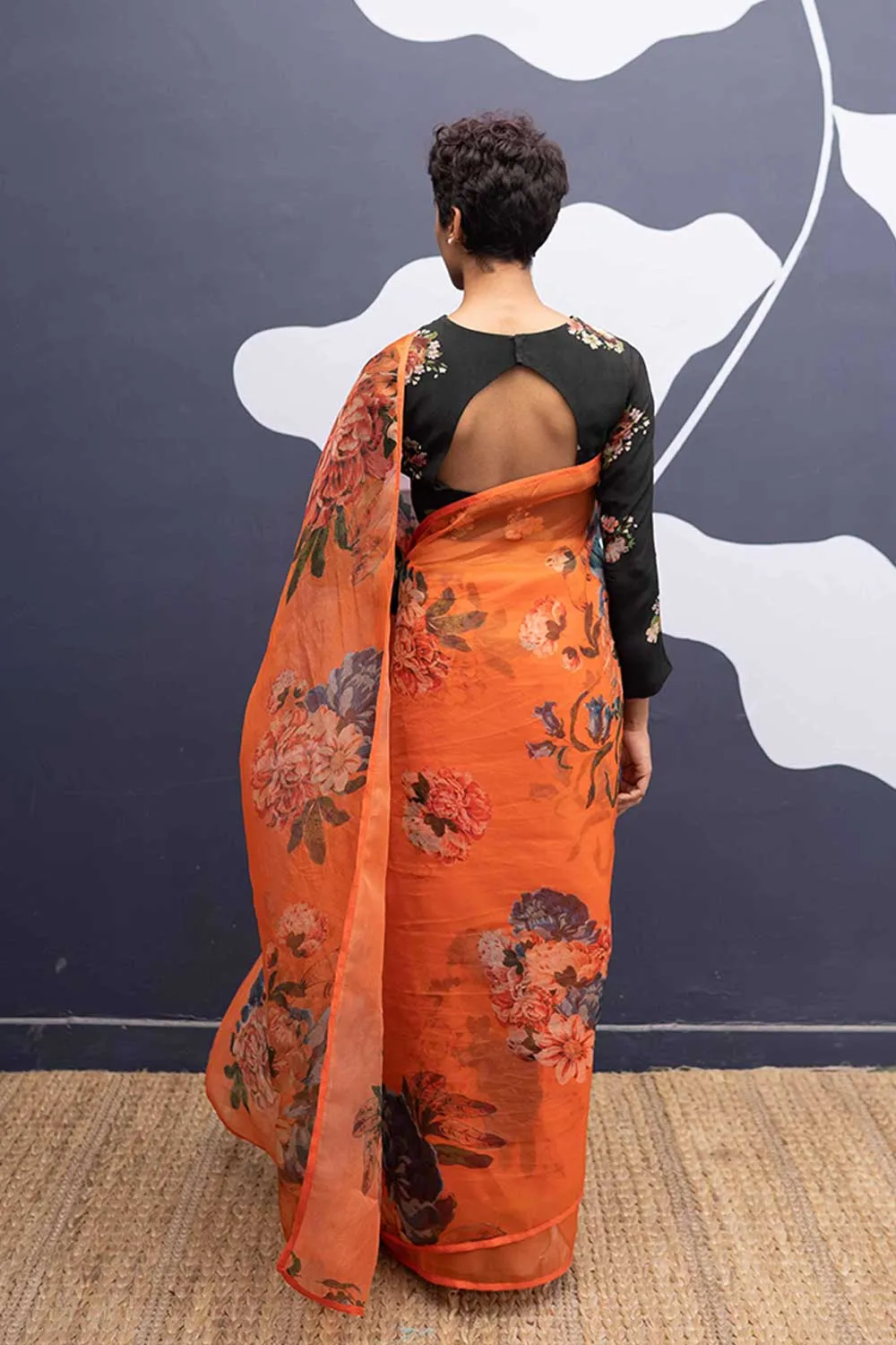YAM   I   Ribera CORFU ORANGE SAREE 1  (SAREE)  [BLOUSE STITCHED/ UNSTITCHED NOT INCLUDED] SILK ORGANZA ORANGE YAMSR24