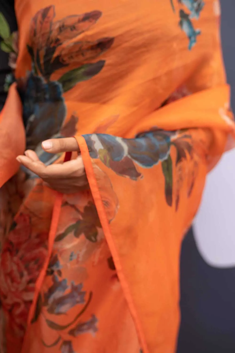 YAM   I   Ribera CORFU ORANGE SAREE 1  (SAREE)  [BLOUSE STITCHED/ UNSTITCHED NOT INCLUDED] SILK ORGANZA ORANGE YAMSR24