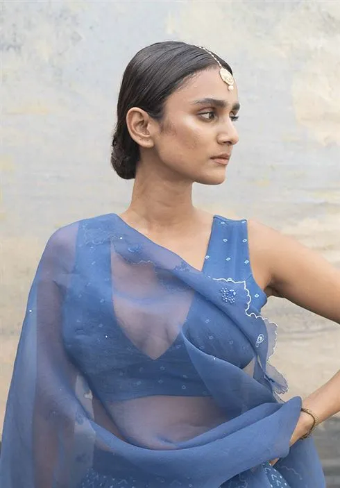Yam   I   Tavarnelle Luna Blouse BLOUSE  SATIN BLUE An Indian Summer YAMBL17