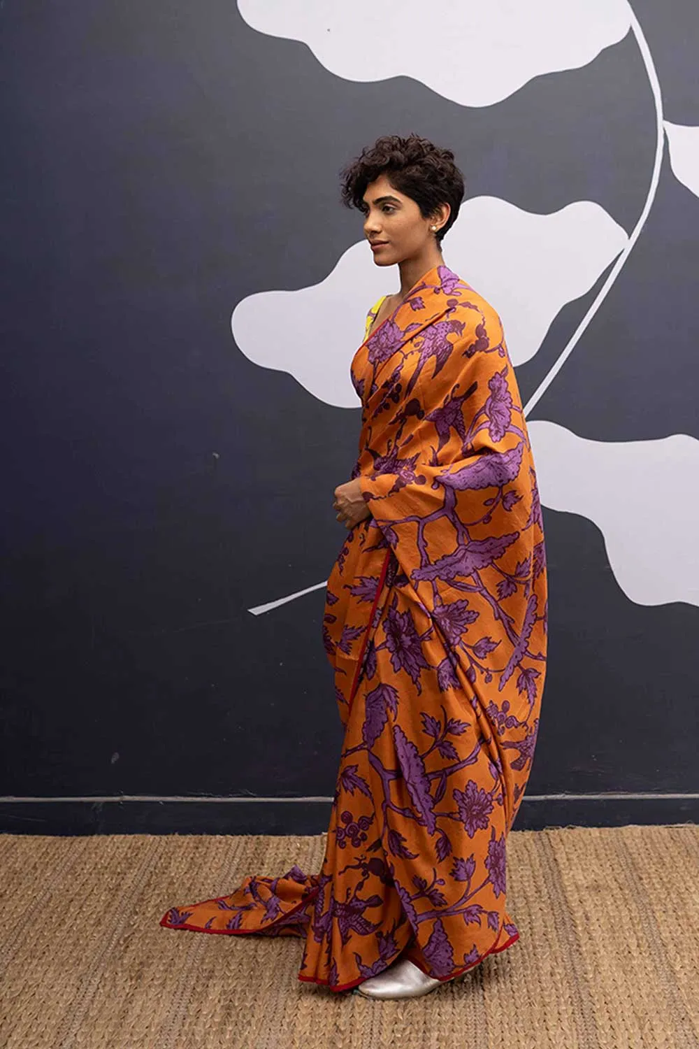 YAM   I   Zaragoza MAUI ORANGE SAREE 1  (SAREE)  [BLOUSE STITCHED/ UNSTITCHED NOT INCLUDED] PURE HABUTAI SILK ORANGE YAMSR15