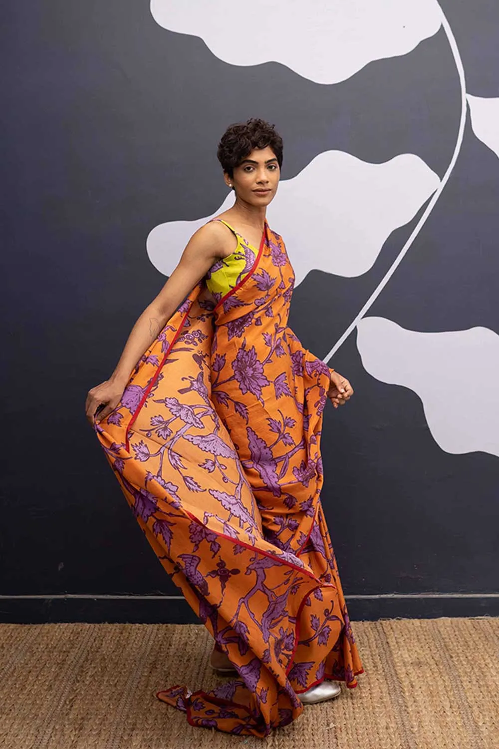 YAM   I   Zaragoza MAUI ORANGE SAREE 1  (SAREE)  [BLOUSE STITCHED/ UNSTITCHED NOT INCLUDED] PURE HABUTAI SILK ORANGE YAMSR15