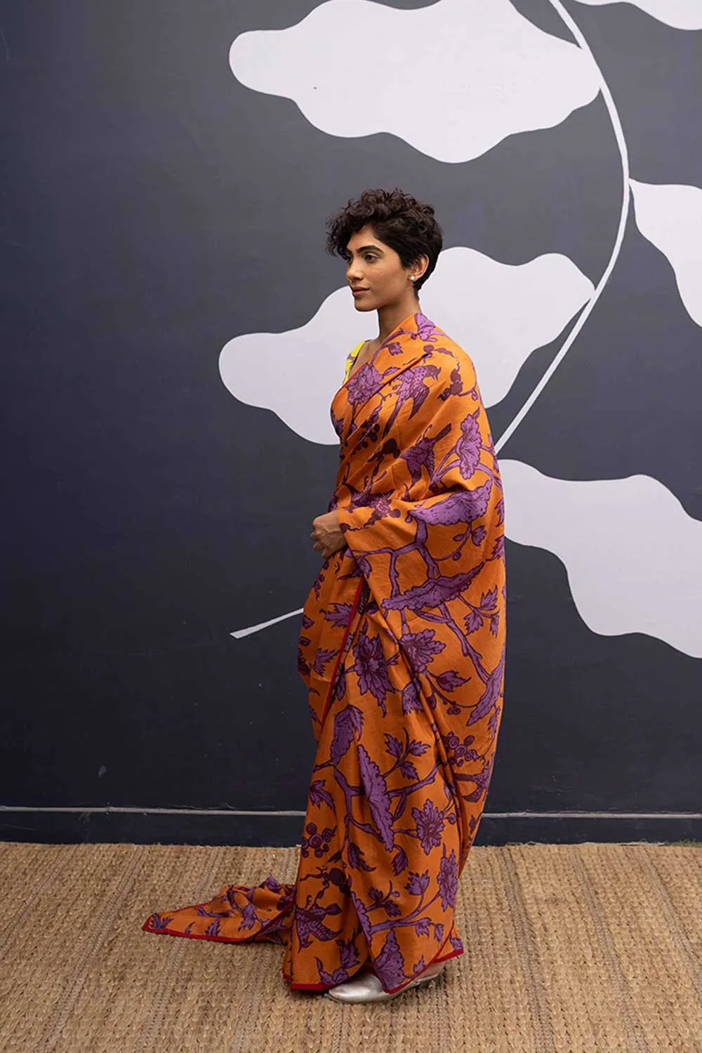 YAM   I   Zaragoza MAUI ORANGE SAREE 1  (SAREE)  [BLOUSE STITCHED/ UNSTITCHED NOT INCLUDED] PURE HABUTAI SILK ORANGE YAMSR15