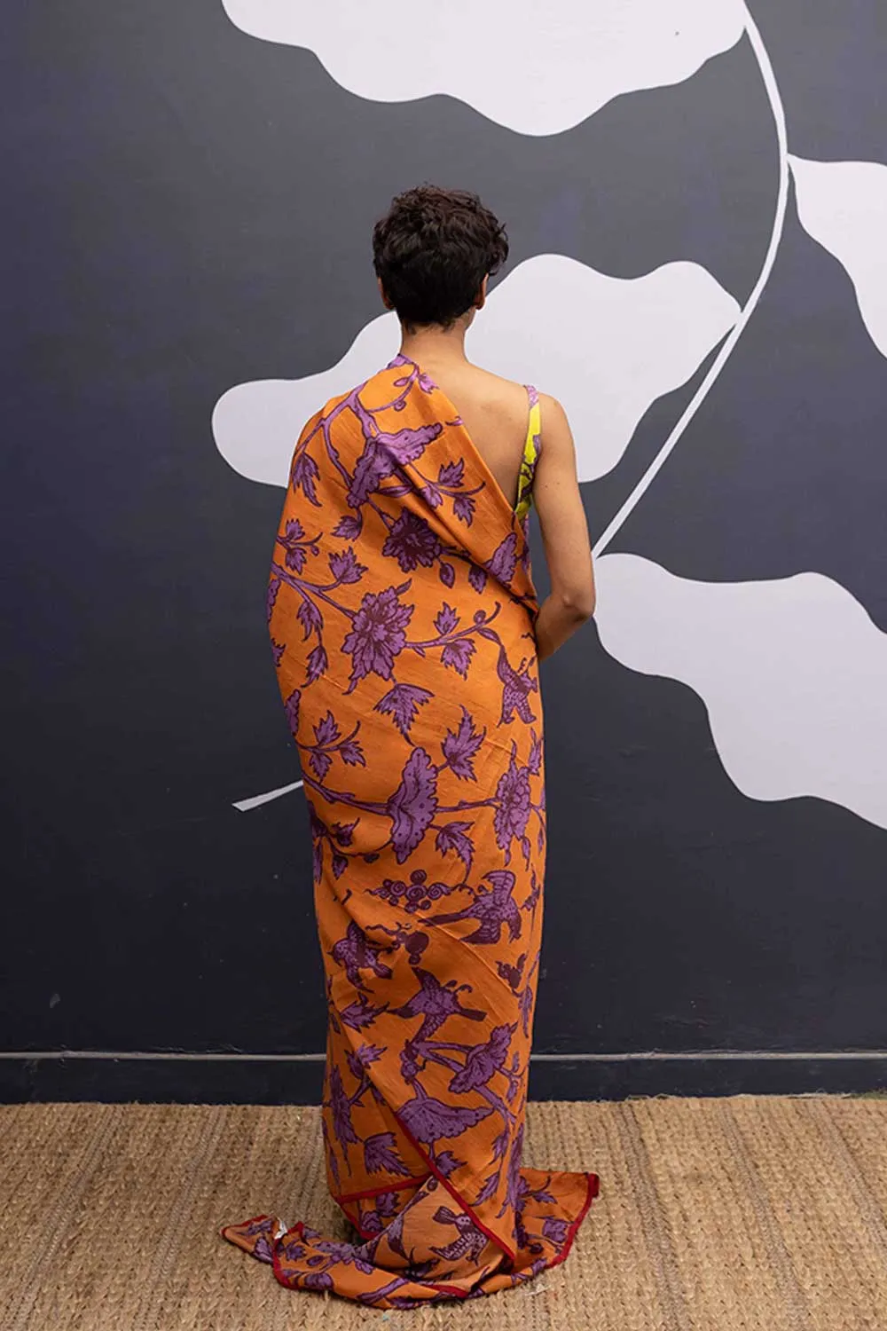 YAM   I   Zaragoza MAUI ORANGE SAREE 1  (SAREE)  [BLOUSE STITCHED/ UNSTITCHED NOT INCLUDED] PURE HABUTAI SILK ORANGE YAMSR15