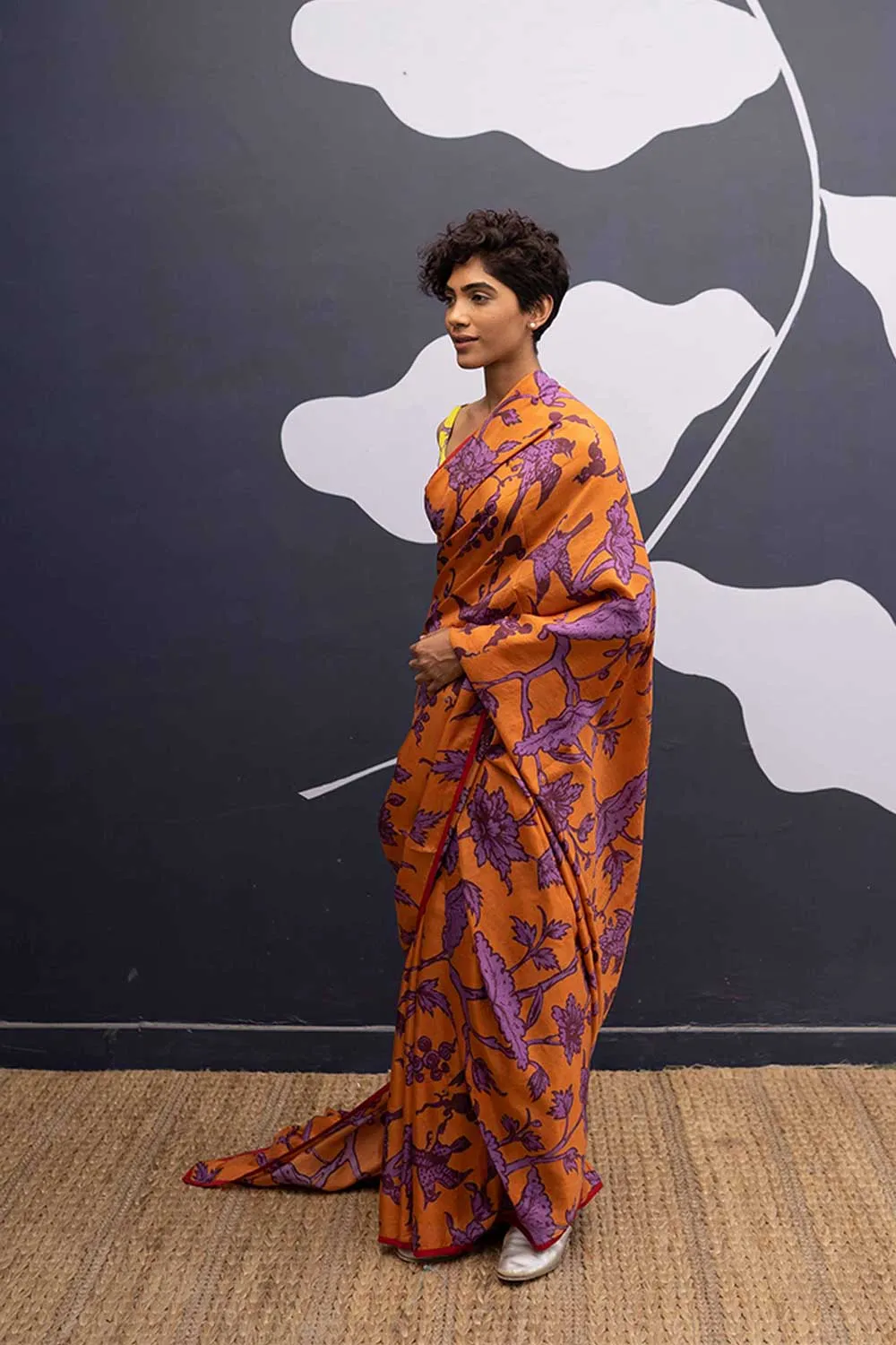 YAM   I   Zaragoza MAUI ORANGE SAREE 1  (SAREE)  [BLOUSE STITCHED/ UNSTITCHED NOT INCLUDED] PURE HABUTAI SILK ORANGE YAMSR15