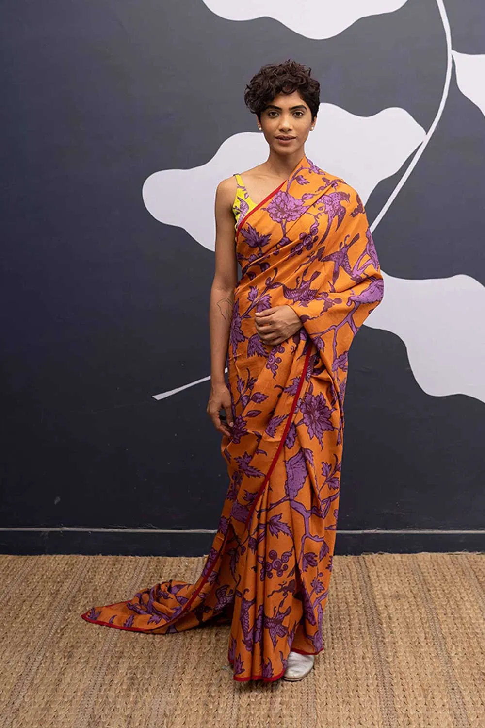 YAM   I   Zaragoza MAUI ORANGE SAREE 1  (SAREE)  [BLOUSE STITCHED/ UNSTITCHED NOT INCLUDED] PURE HABUTAI SILK ORANGE YAMSR15