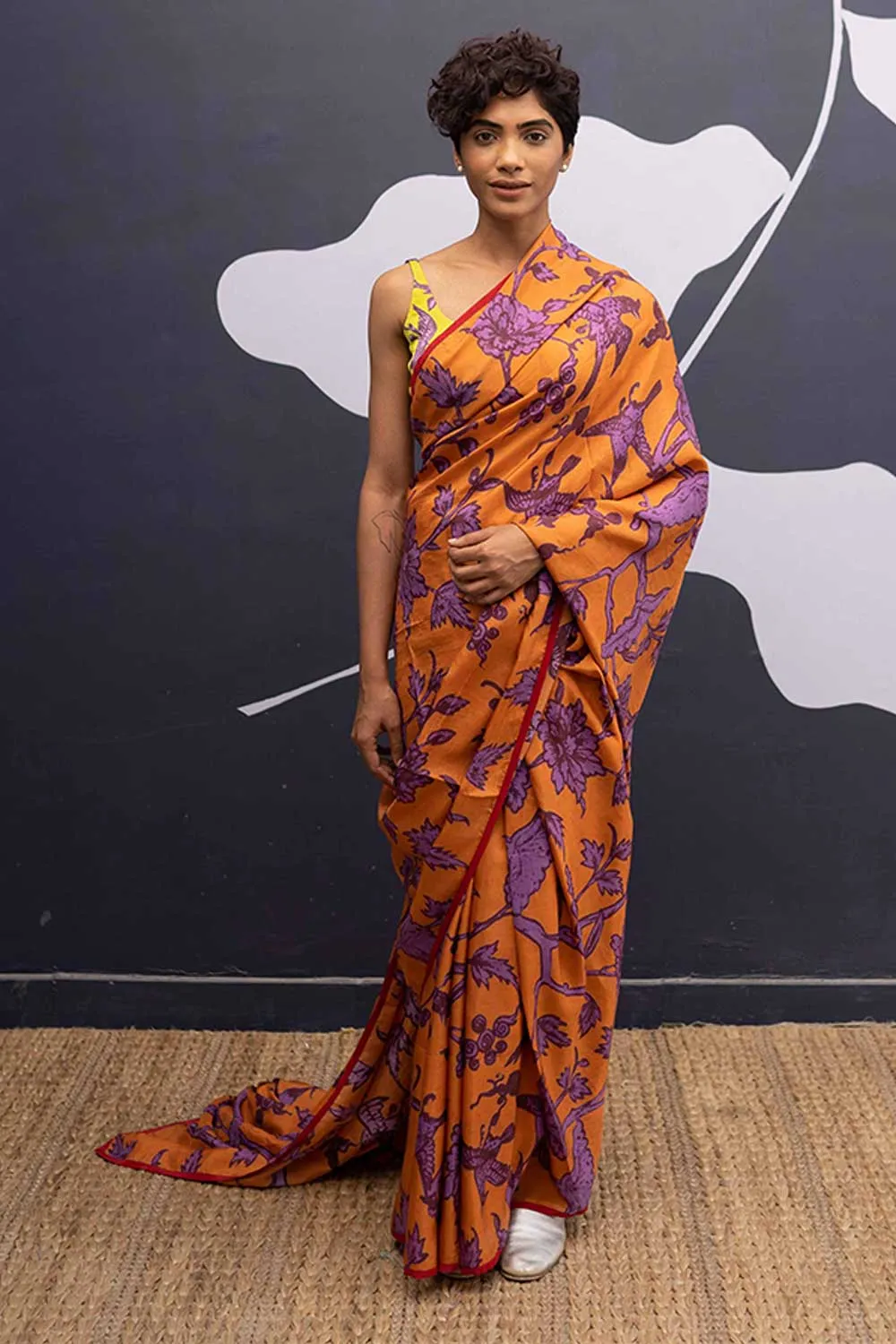YAM   I   Zaragoza MAUI ORANGE SAREE 1  (SAREE)  [BLOUSE STITCHED/ UNSTITCHED NOT INCLUDED] PURE HABUTAI SILK ORANGE YAMSR15