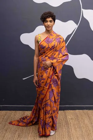 YAM   I   Zaragoza MAUI ORANGE SAREE 1  (SAREE)  [BLOUSE STITCHED/ UNSTITCHED NOT INCLUDED] PURE HABUTAI SILK ORANGE YAMSR15