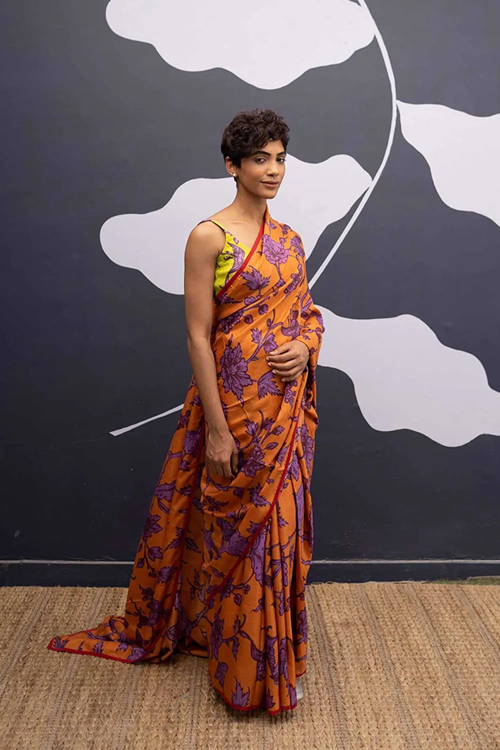 YAM   I   Zaragoza MAUI ORANGE SAREE 1  (SAREE)  [BLOUSE STITCHED/ UNSTITCHED NOT INCLUDED] PURE HABUTAI SILK ORANGE YAMSR15