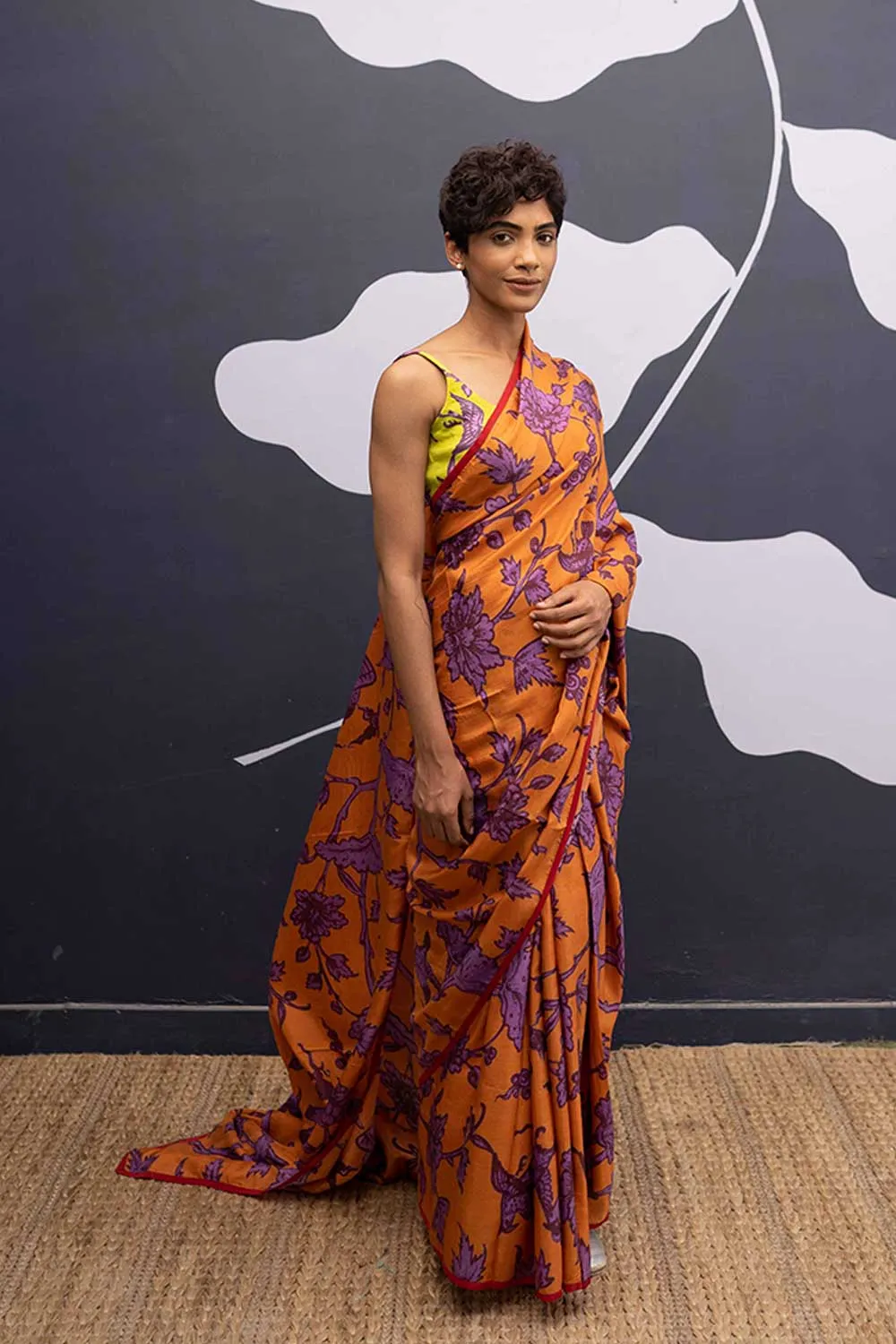 YAM   I   Zaragoza MAUI ORANGE SAREE 1  (SAREE)  [BLOUSE STITCHED/ UNSTITCHED NOT INCLUDED] PURE HABUTAI SILK ORANGE YAMSR15