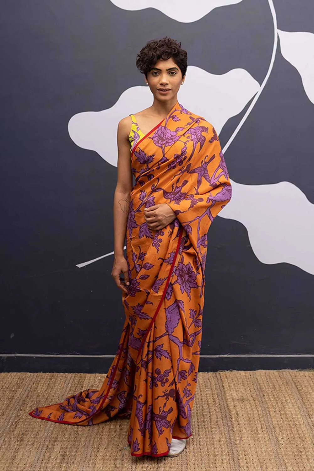 YAM   I   Zaragoza MAUI ORANGE SAREE 1  (SAREE)  [BLOUSE STITCHED/ UNSTITCHED NOT INCLUDED] PURE HABUTAI SILK ORANGE YAMSR15