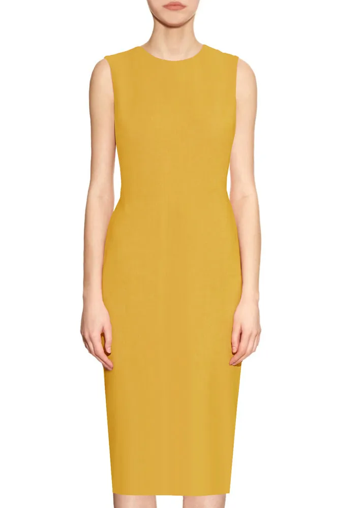 Yellow 100% Italian Wool Crepe Sheath Dress