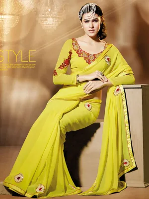 Yellow & Red Designer Georgette Saree with Blouse