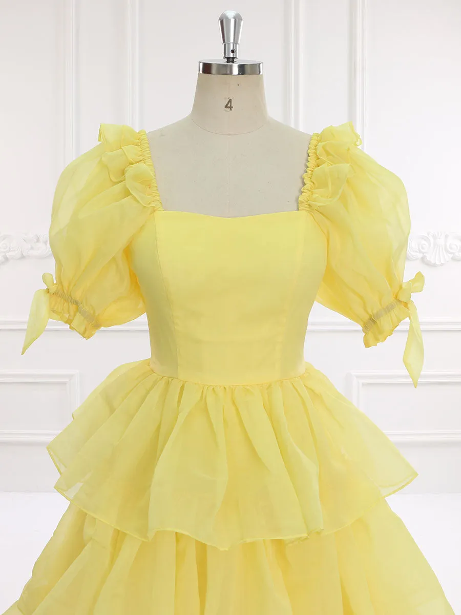 Yellow Layered Ruffles Prom Gown Evening Party Dress Photo Shoots Dress Outfits YW231128