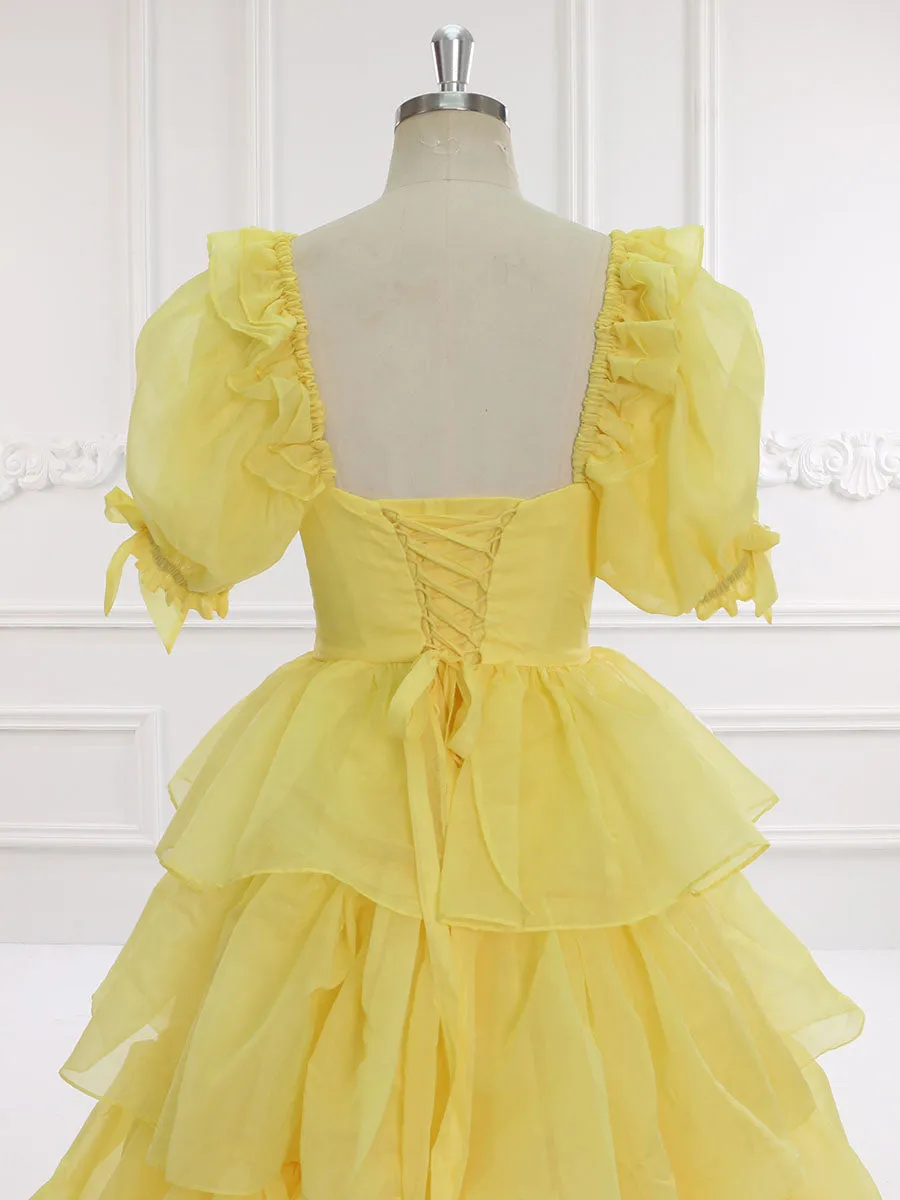 Yellow Layered Ruffles Prom Gown Evening Party Dress Photo Shoots Dress Outfits YW231128