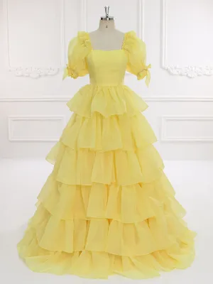 Yellow Layered Ruffles Prom Gown Evening Party Dress Photo Shoots Dress Outfits YW231128