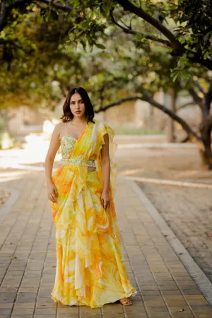 Yellow Ruffle Sari
