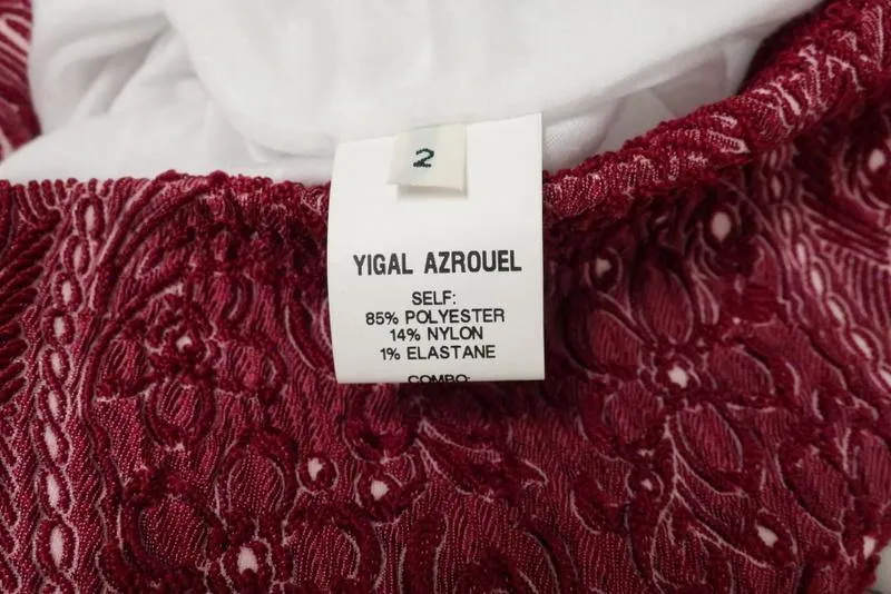 Yigal Azrouel Dress Red Paisley Jacquard Jersey Size 2 Cap Sleeve Sheath