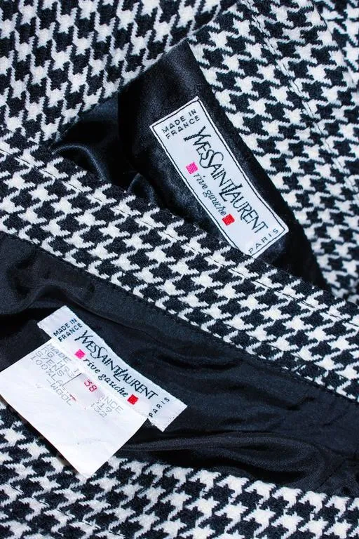 YVES SAINT LAURENT Black and White Houndstooth Skirt Suit Size 8