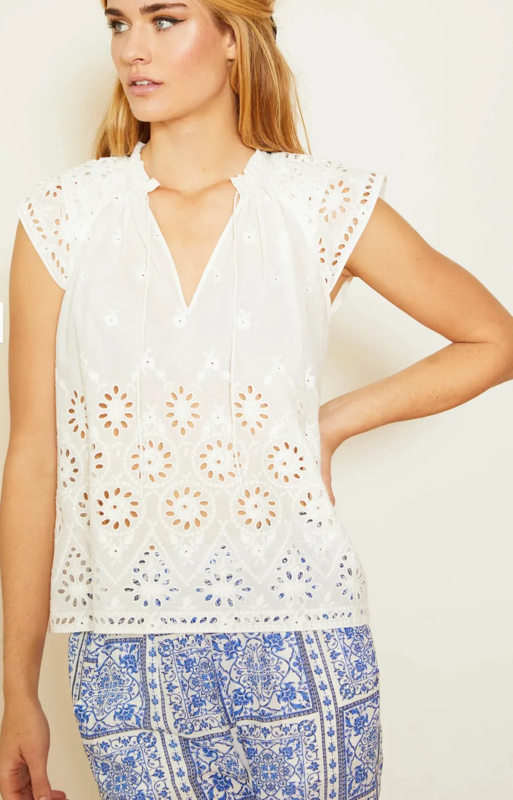 Zoe Ivory Eyelet Lace Top